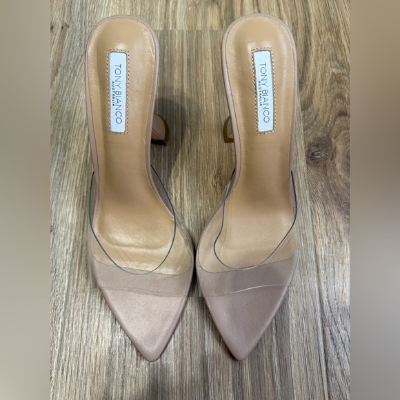 Tony Bianco Marcel Clear Vinylite Mule Heels Women’s 9.5 EUC Nude - Picture 5 of 10